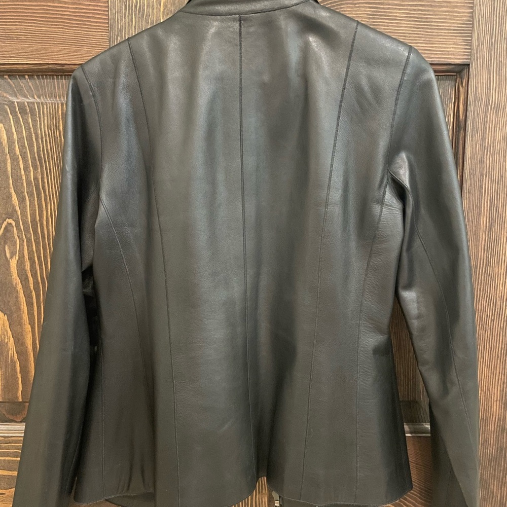 Cole Haan Women's Sleek Black Leather Jacket - Picture 2 of 5